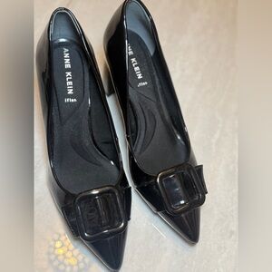 Anne Klein Glossy Black Parent Heels with Buckle